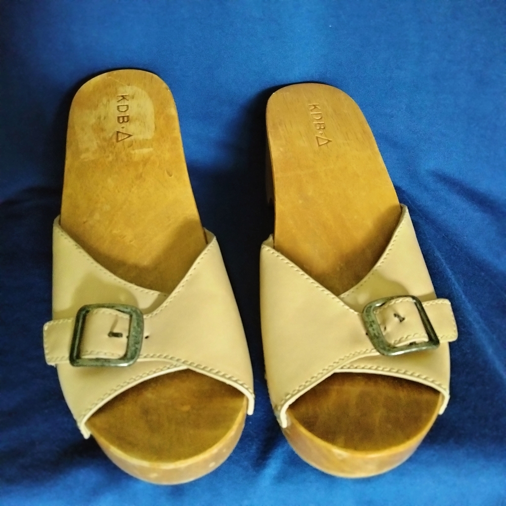 Tan Mules with Comfort Footbed and Buckle